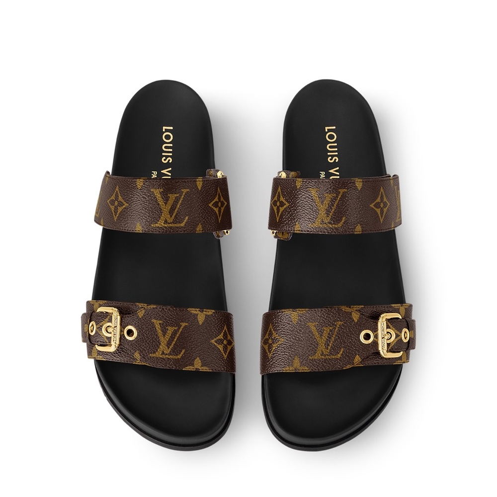 Louis Vuitton Black and Brown Monogram Slides